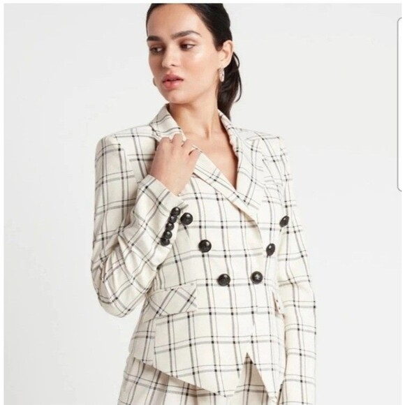 Choosy Blazer Jacket NWT 0 Ivory Cream Plaid Bossgirl Preppy Career Mobwives - Picture 2 of 13